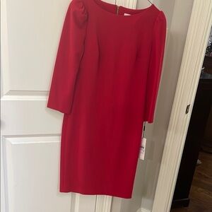 Calvin Klein Red Sheath Dress Bateau Neck 3/4 Sleeve
